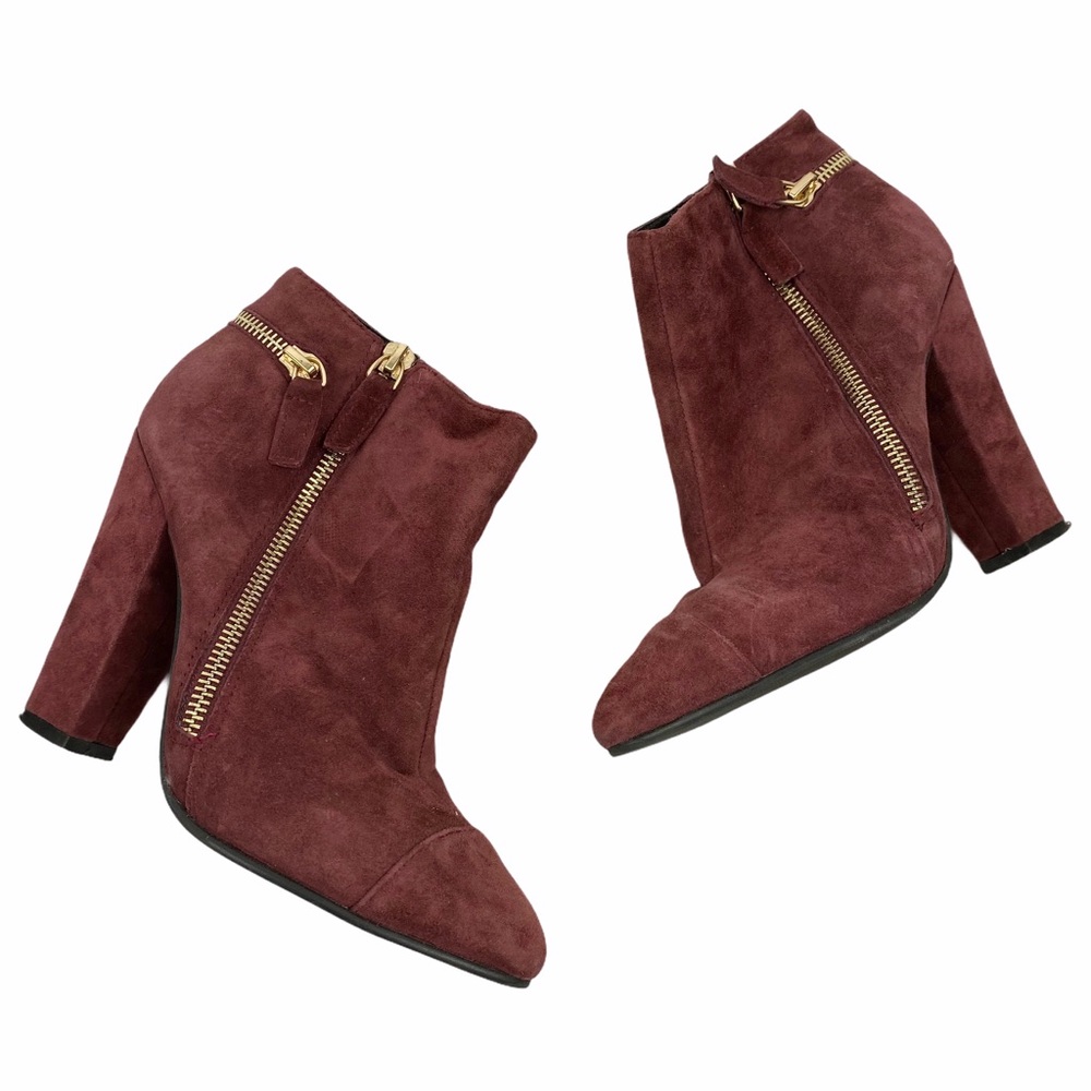 ALDO Maroon Suede Zipper Heeled Booties 6